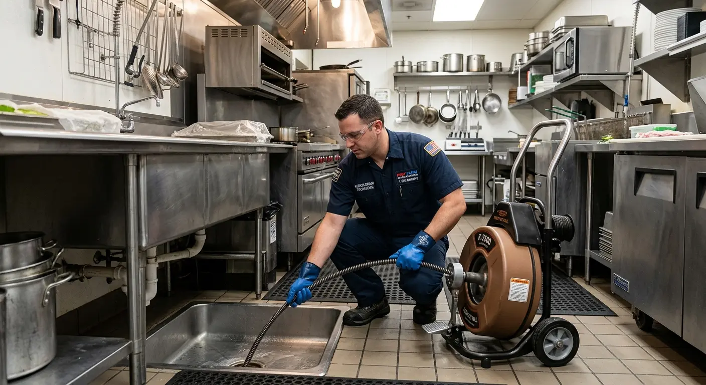 Commercial drain cleaning service in a restaurant kitchen in Plattsmouth